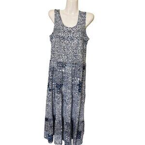 Lands End Sleeveless Midi Dress S Blue/White CottonBeach Coastal Lagenlook Lagom